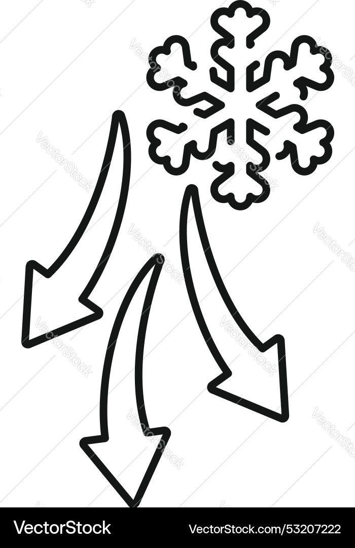 Three arrows pointing down to snowflake Three arrows pointing down to snowflake vector image