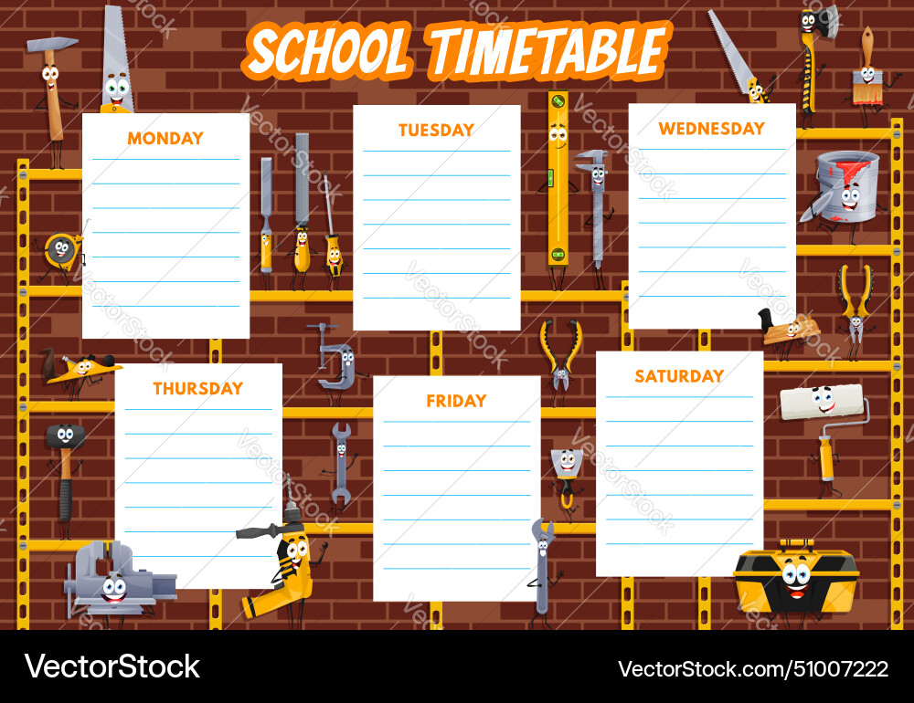 Timetable schedule diy and repair tool characters Vector Image