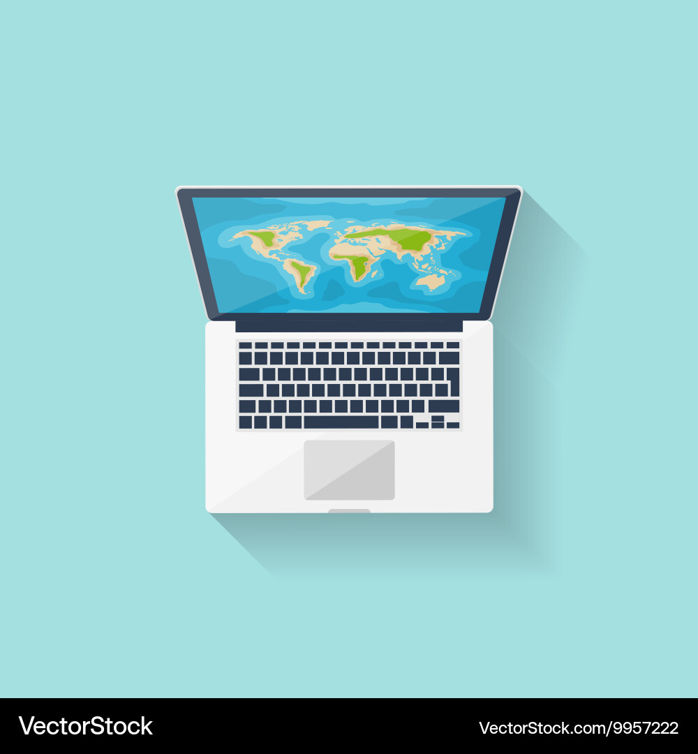 World map on the computer flat style navigation vector image