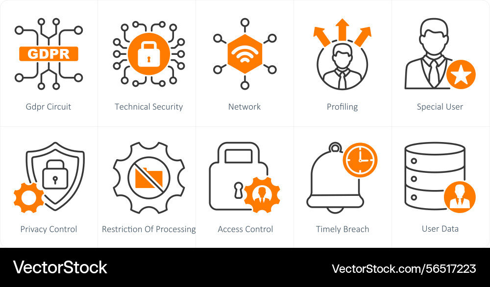 A set of 10 gdpr icons as circuit technical vector image