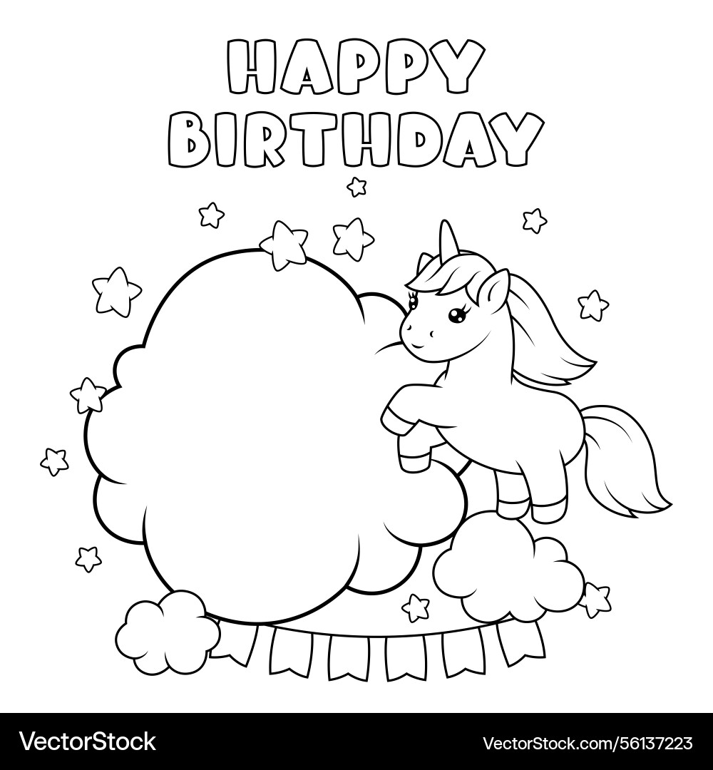 Card with unicorn happy birthday party invitation Card with unicorn happy birthday party invitation vector image