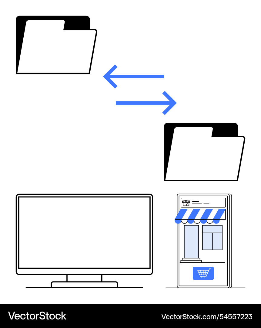 Digital file transfer between computer and online Digital file transfer between computer and online vector image