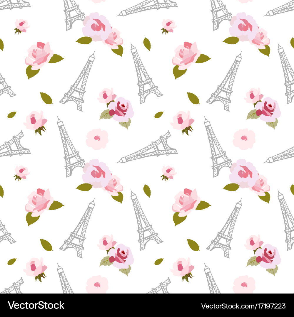 Eiffel Tower Rose Seamless Pattern Vector Image