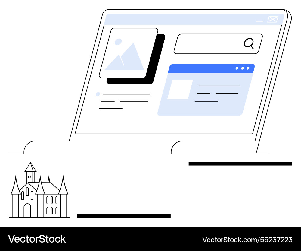 Laptop displaying website window with search bar Laptop displaying website window with search bar vector image
