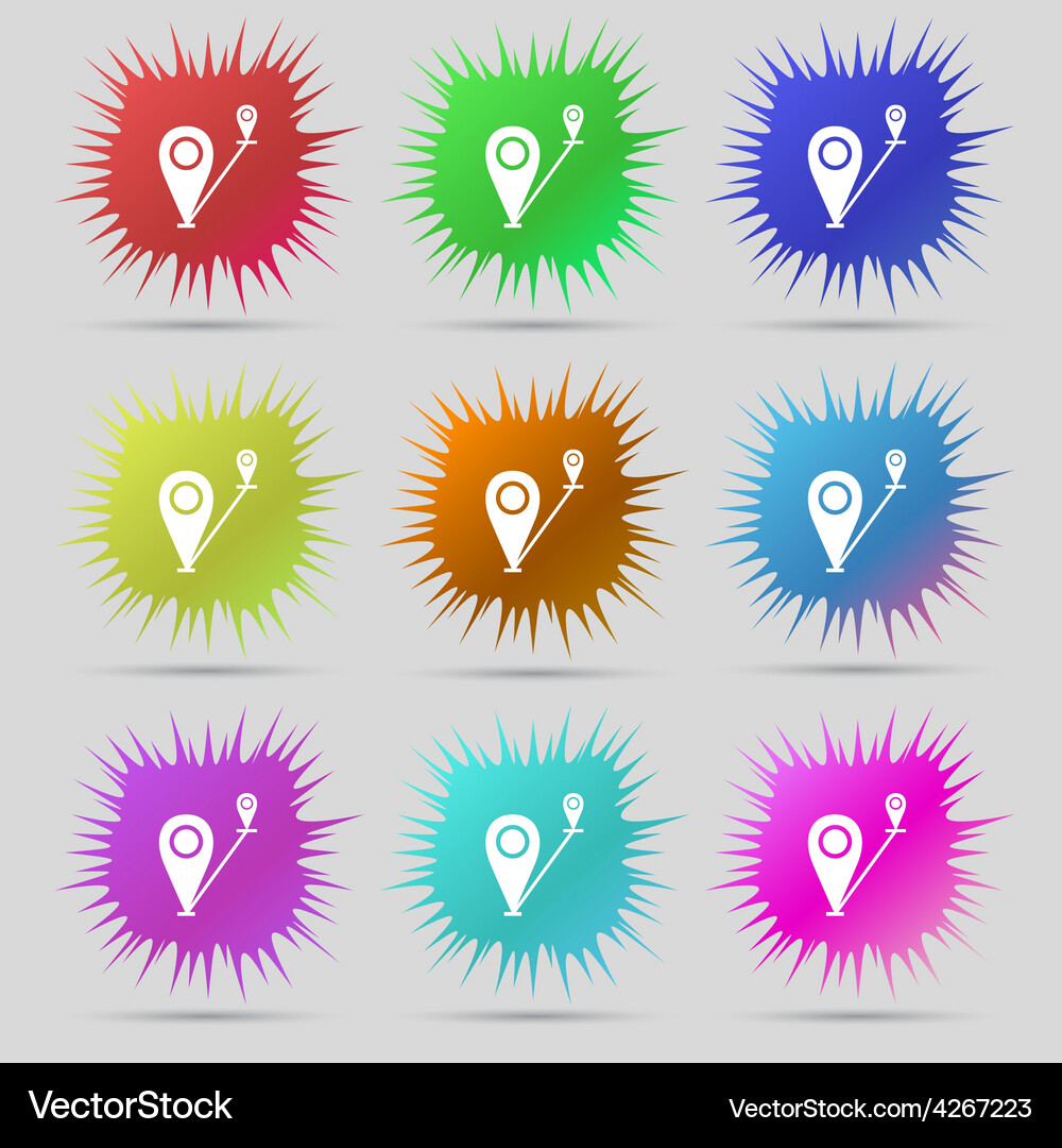 Map pointer icon sign a set of nine original Vector Image
