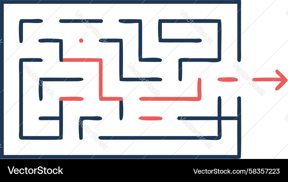 Maze Solution Path with Red Arrow Vector Image