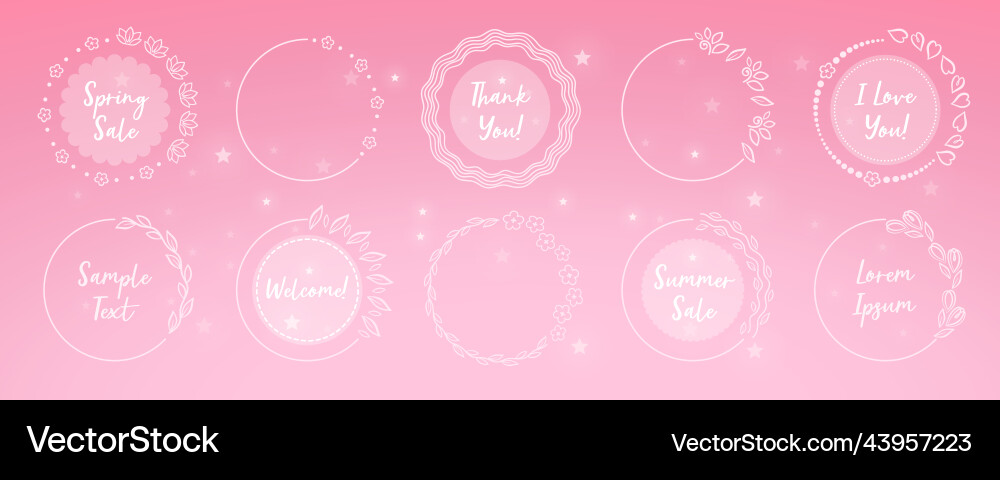 Round flower frames set with letterings on pink Round flower frames set with letterings on pink vector image