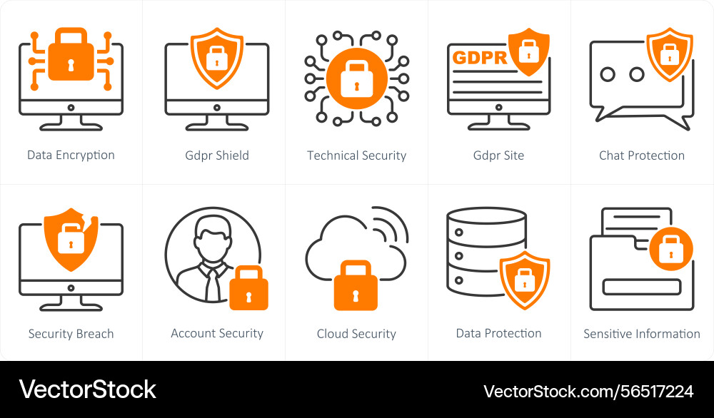 A set of 10 gdpr icons as data encryption Vector Image