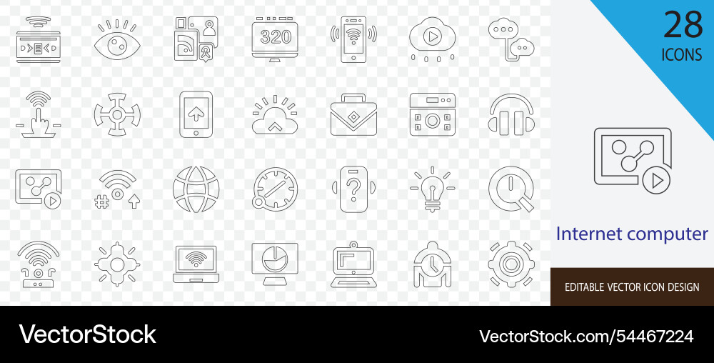 Internet computer thin outline icon set Internet computer thin outline icon set Vector Image