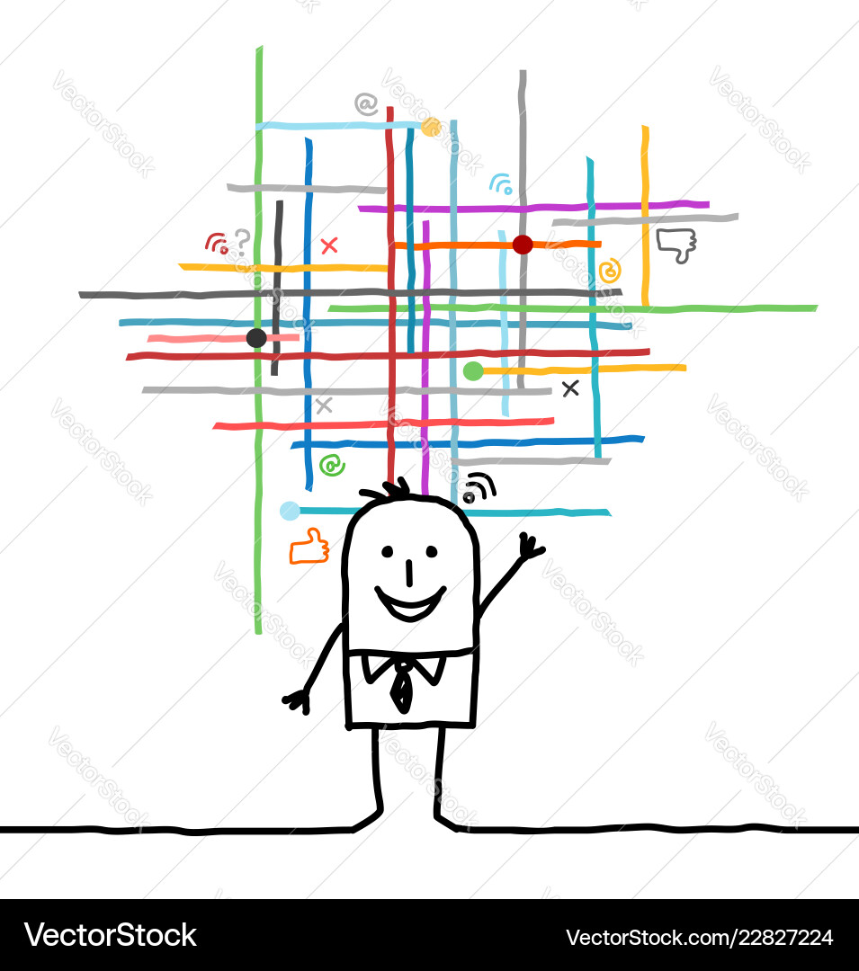 Man Linked to Digital Networks vector image