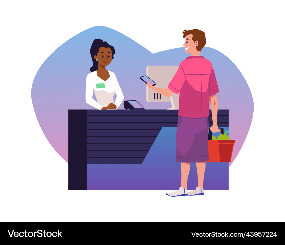 Man paying in store with qr code online payment vector image