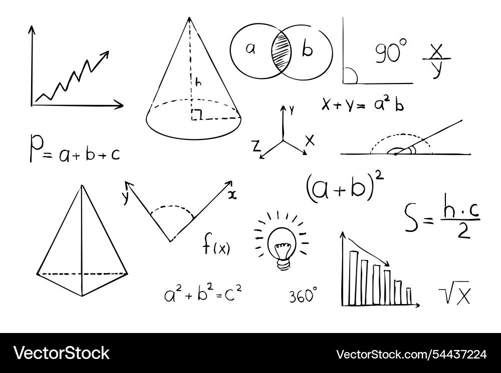 Math geometry graph and shapes on blackboard Math geometry graph and shapes on blackboard Vector Image