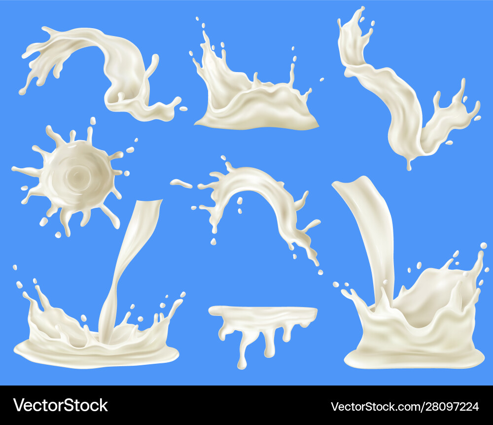 Milk splash realistic set Royalty Free Vector Image