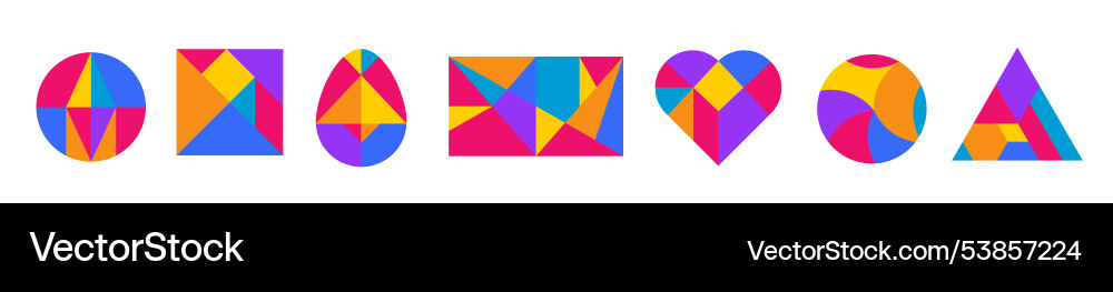 Tangram game set of colorful objects for logic vector image
