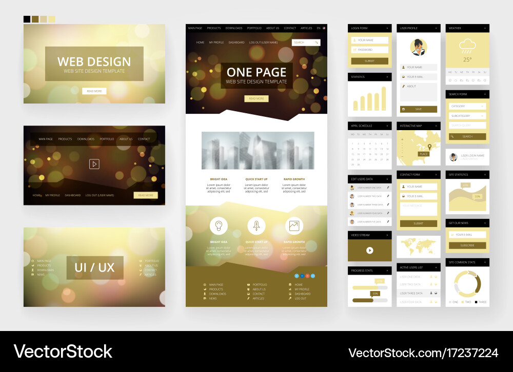 Website design template and interface elements vector image
