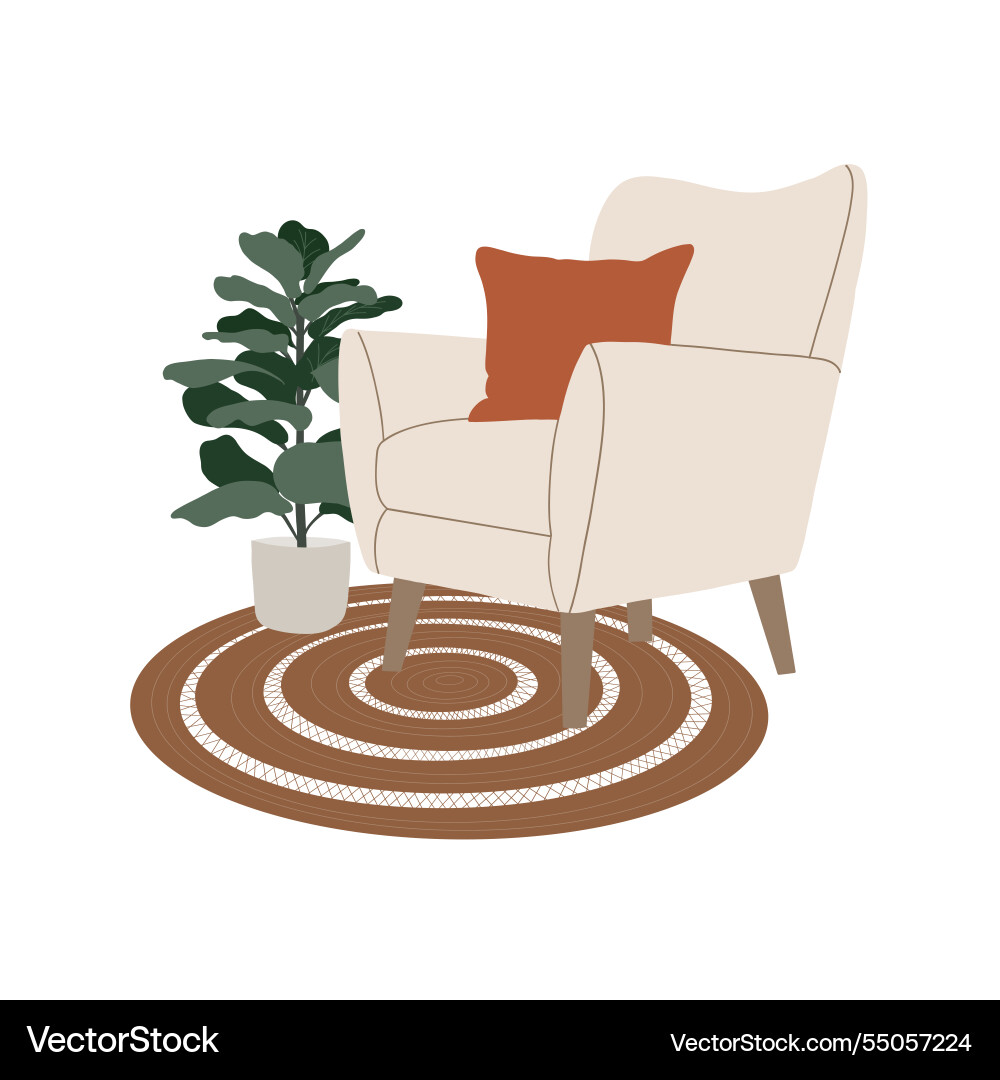 Wohnzimmer mit Sesseldecke und Hauspflanze Wohnzimmer mit Sesseldecke und Hauspflanze vektorbild
