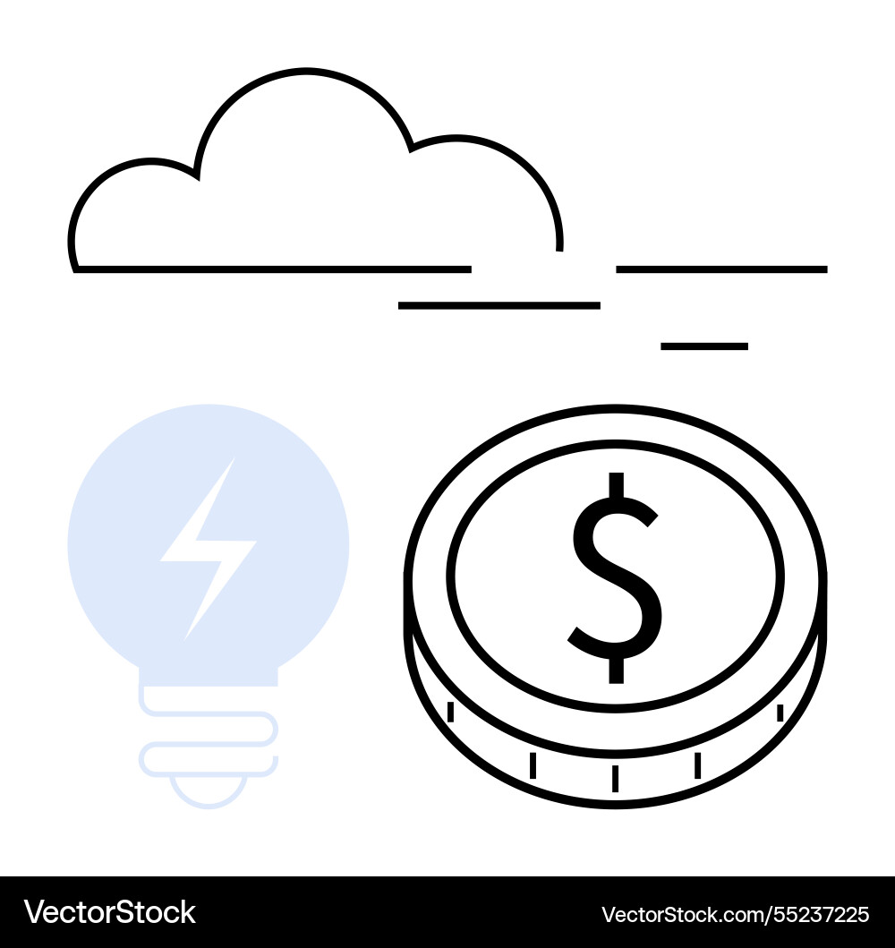 Cloud with dynamic lines dollar coin and light Cloud with dynamic lines dollar coin and light vector image