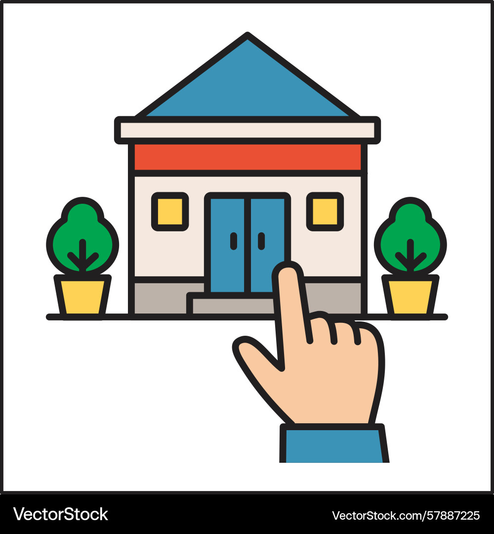 Hand pointing at a building with trees Vector Image