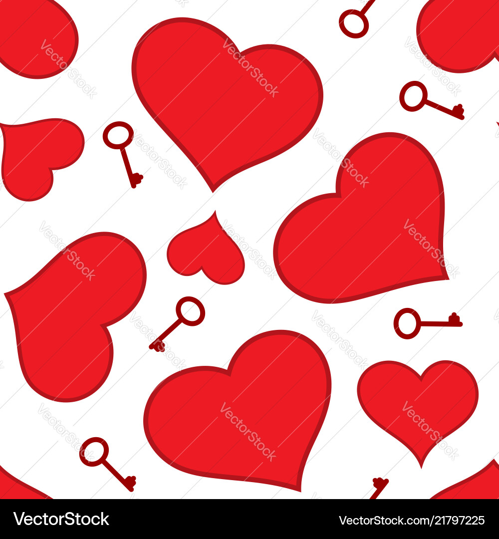 Red hearts and keys seamless pattern Red hearts and keys seamless pattern vector image