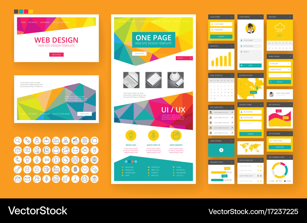 Website design template and interface elements Vector Image