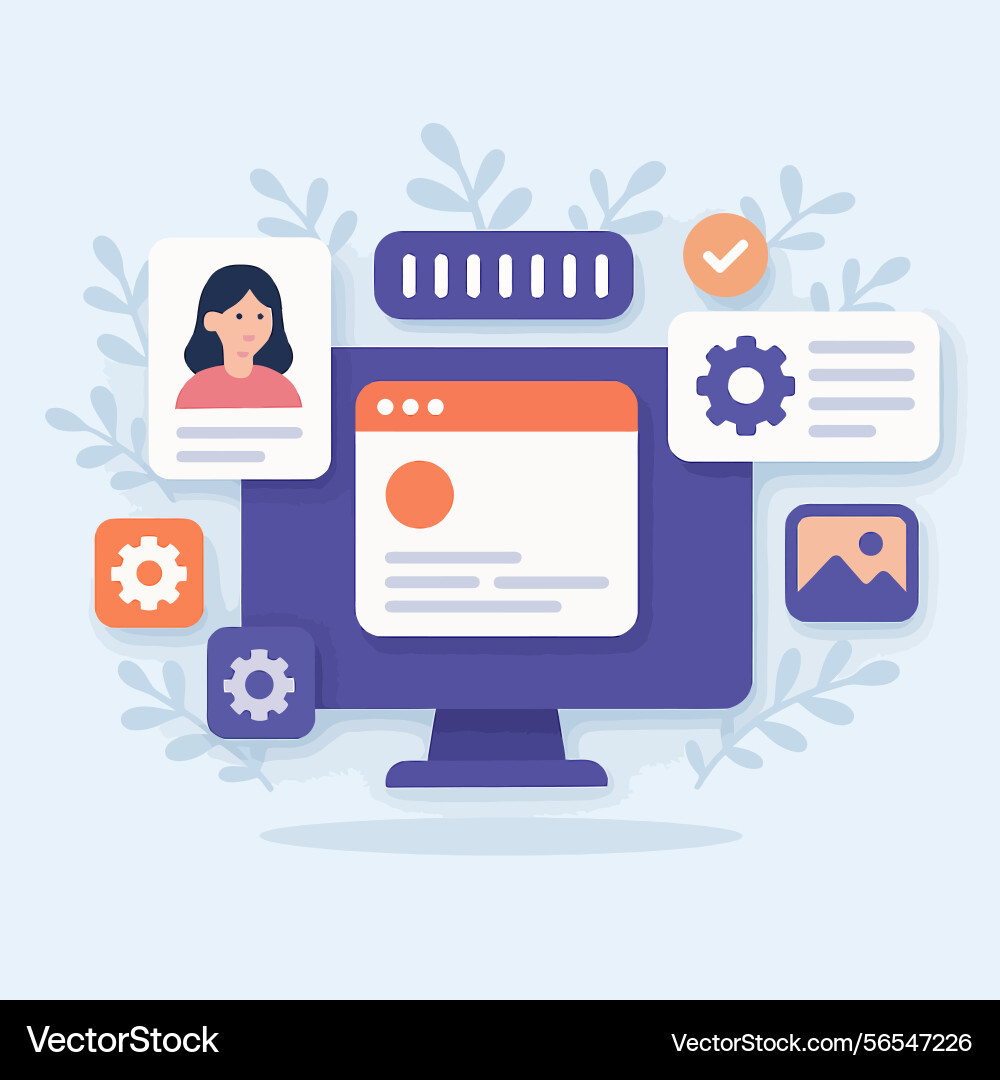 Computer display showing interface elements Vector Image