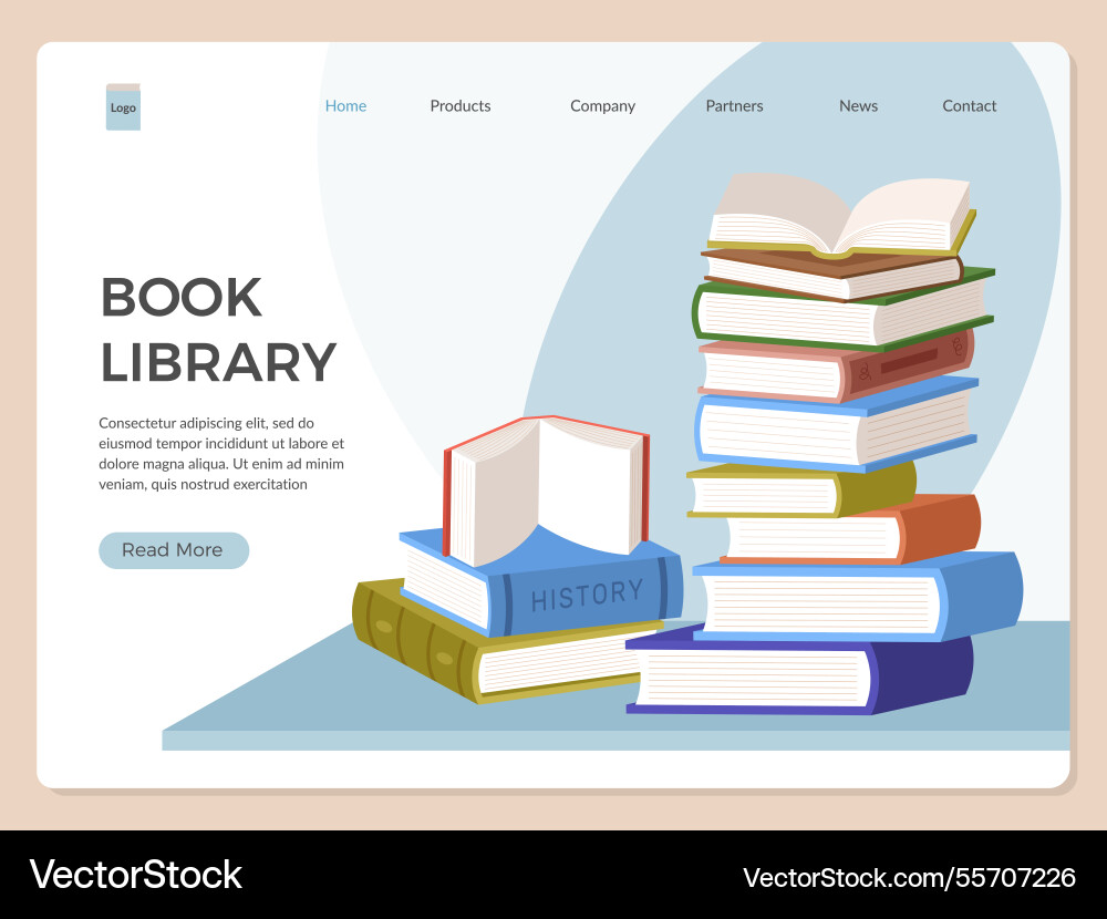 Library landing web page template with books Library landing web page template with books vector image