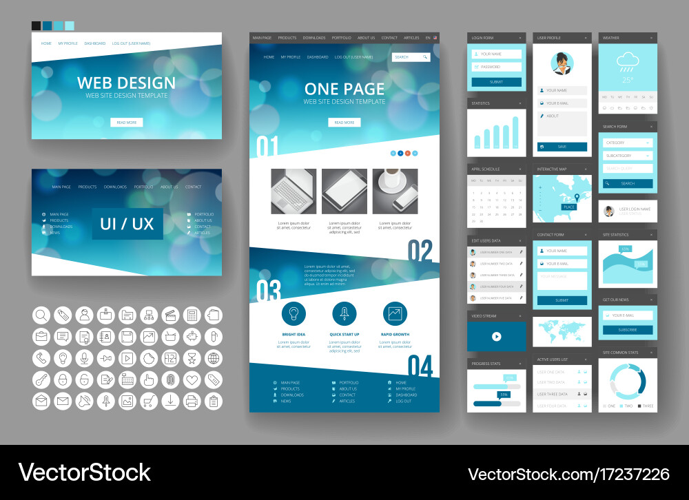 Modern Website Header & Interface Elements Vector Image