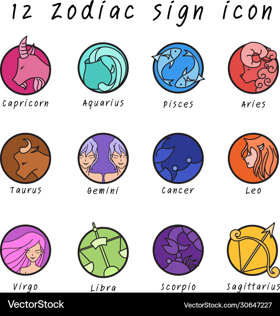 12 zodiac sign icon in circle shape 12 zodiac sign icon in circle shape vector image