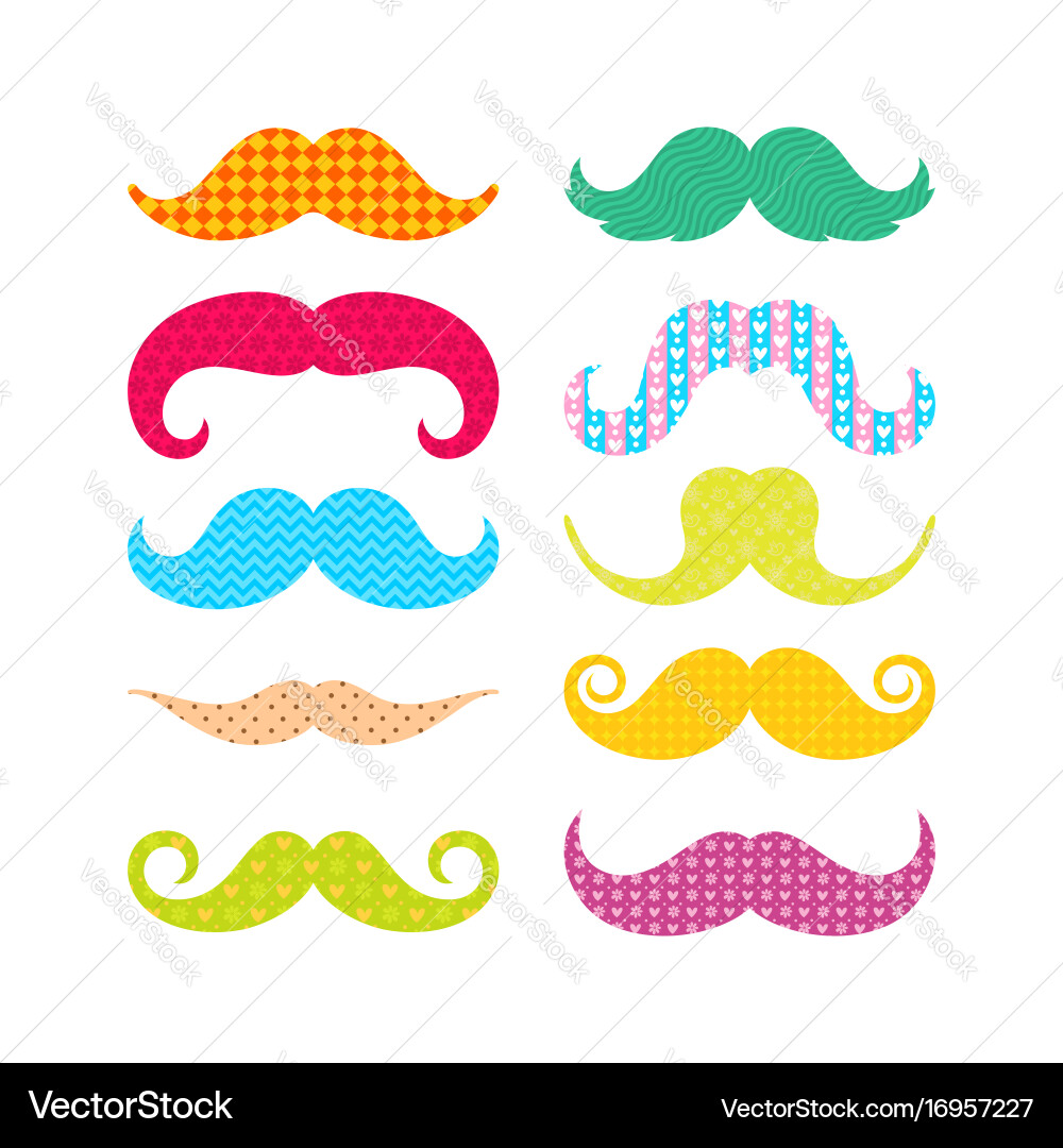 Beautiful colored mustache with different patterns vector image