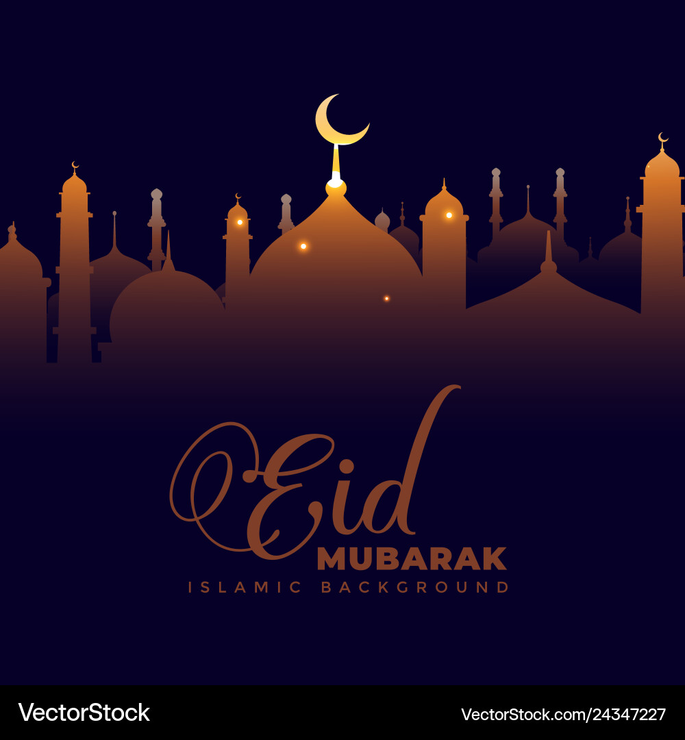 Eid Mubarak Mosque - Dark Background Vector Image