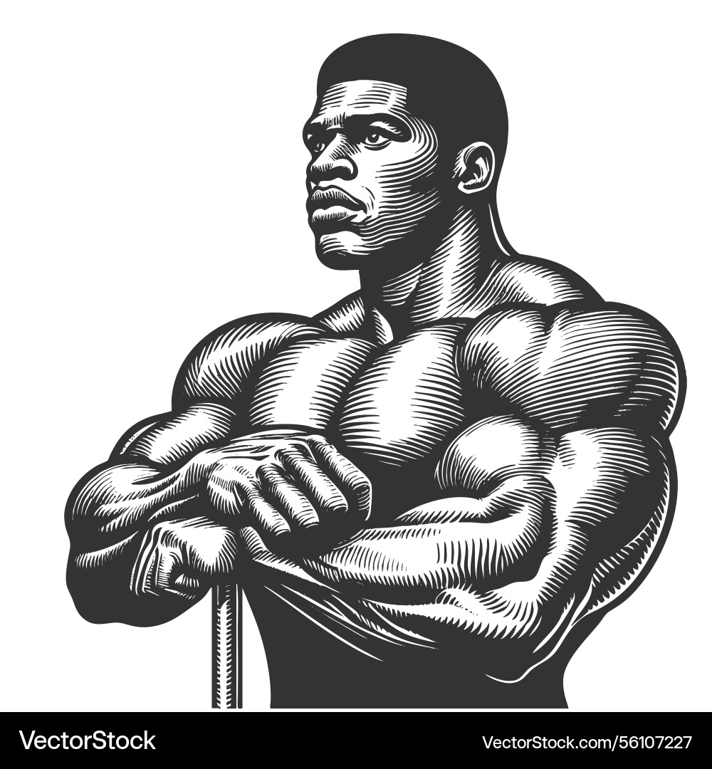 Muscular bodybuilder posing engraving Muscular bodybuilder posing engraving vector image