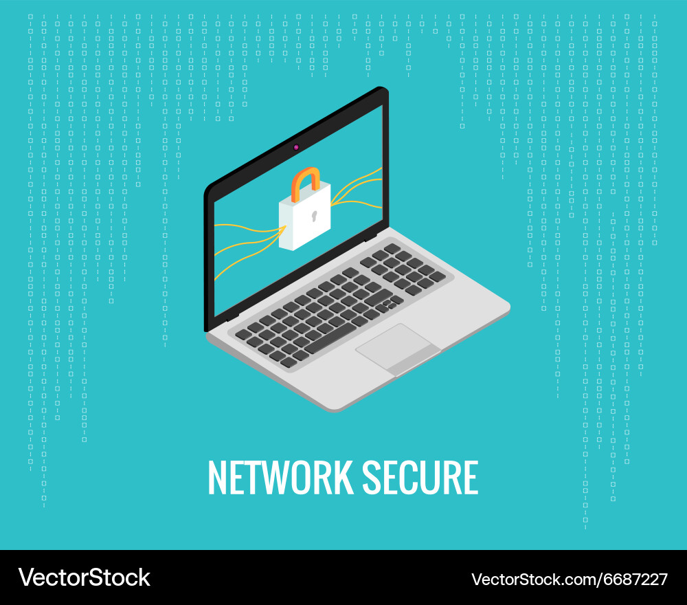 Network secure with laptop and lock vector image