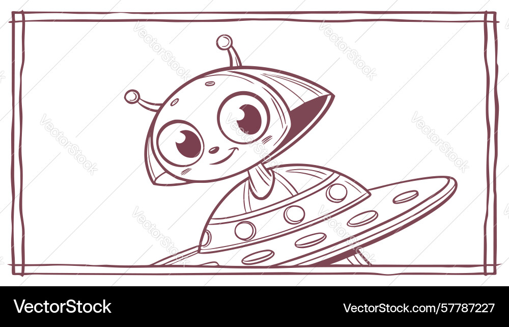 Outline alien ufo in rectangle border design Vector Image