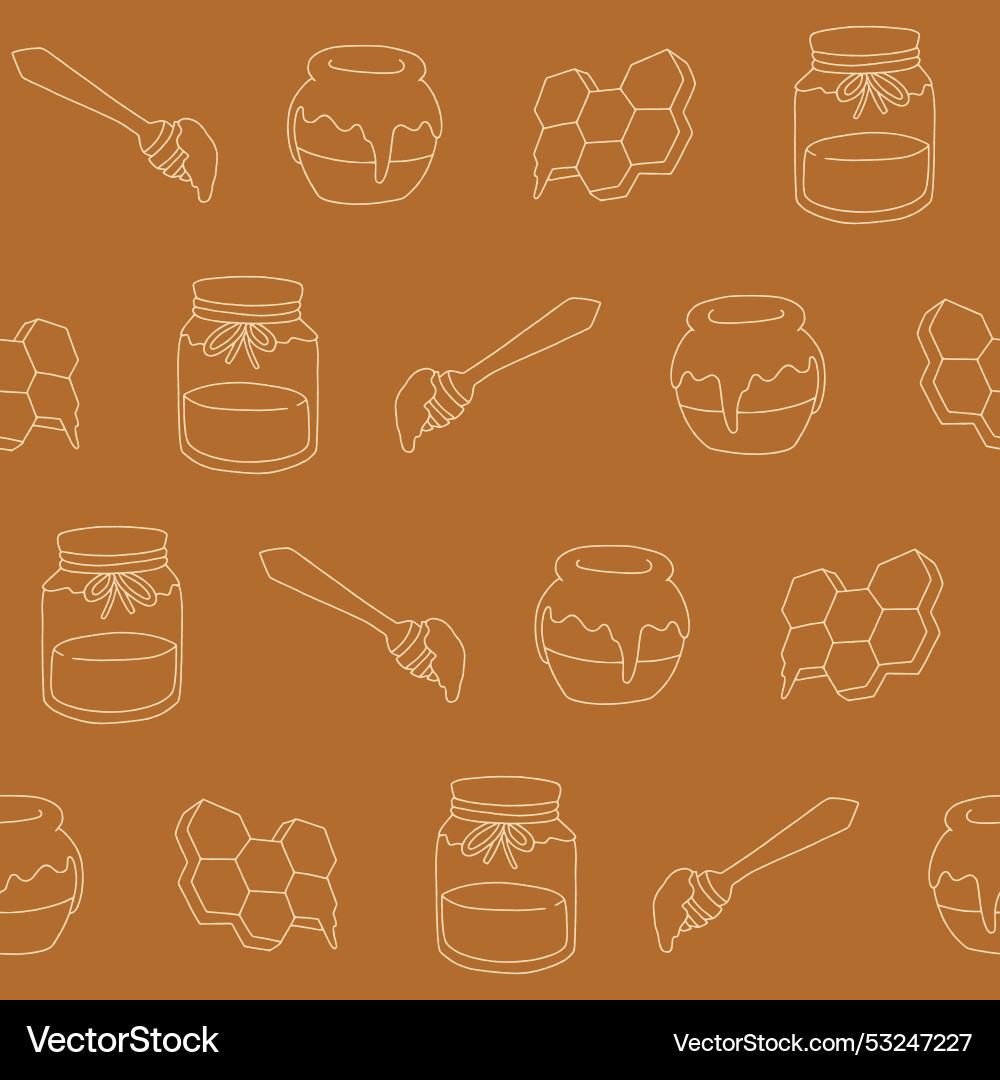 Outline collection of honey seamless pattern vector image