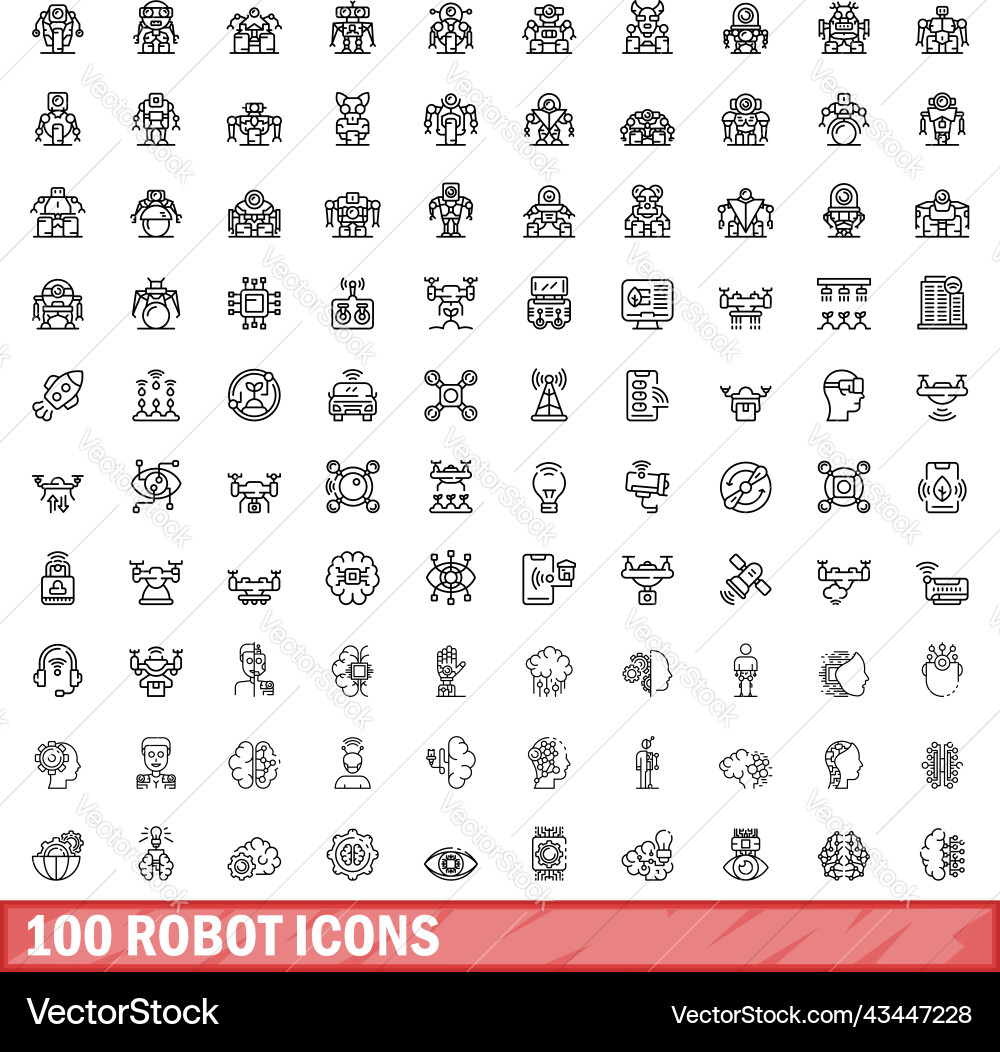 100 robot icons set outline style 100 robot icons set outline style vector image