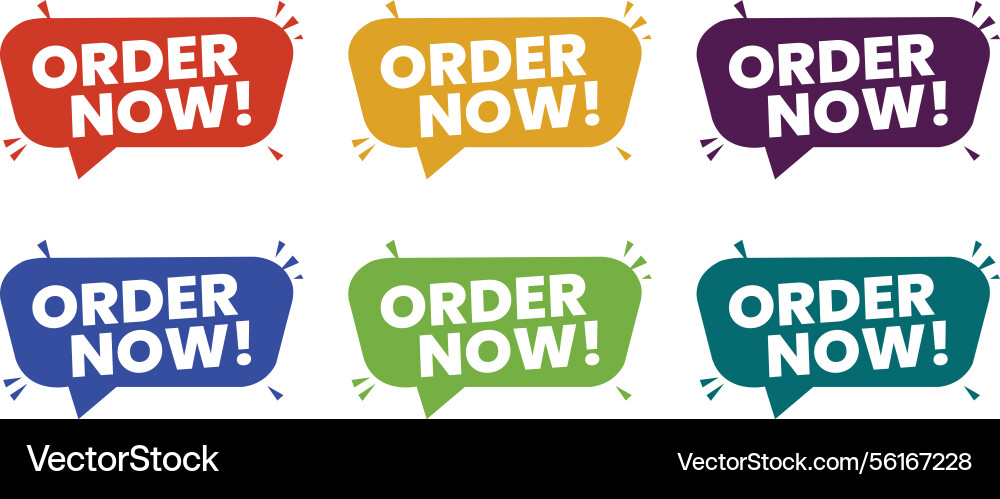 A set of colorful order now speech bubbles in red Vector Image