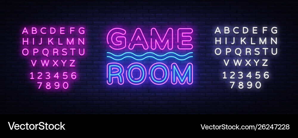 Game room neon text gaming sign Game room neon text gaming sign vector image