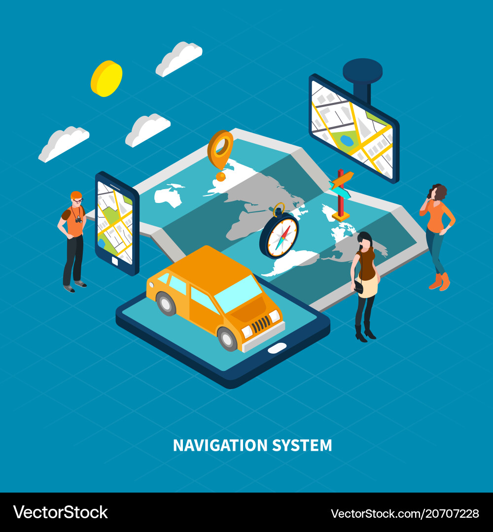 Navigation System Isometric Concept vector image
