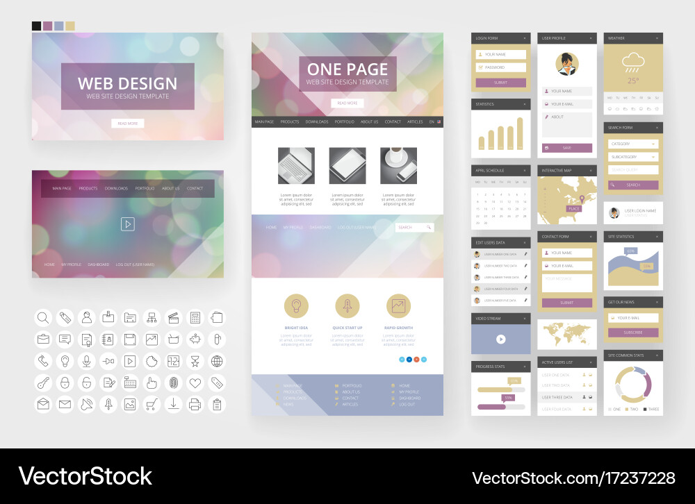 Website design template and interface elements Vector Image