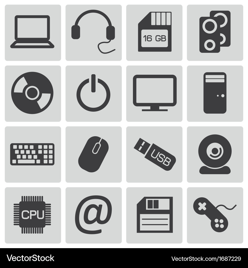 Black Computer Icon Set vector image