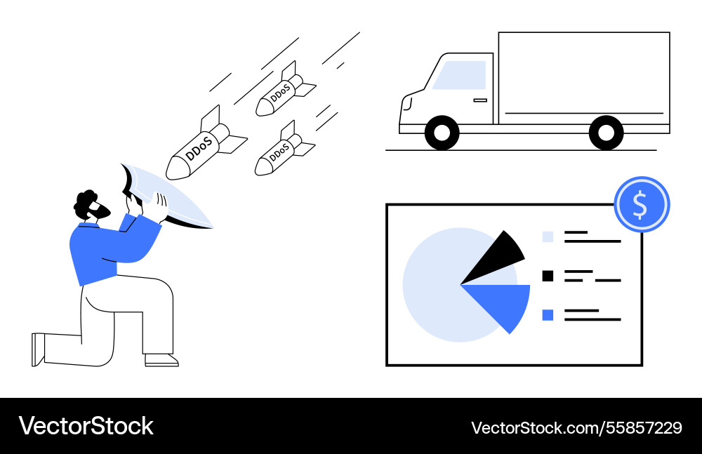 Defender blocking ddos attacks with shield Defender blocking ddos attacks with shield vector image