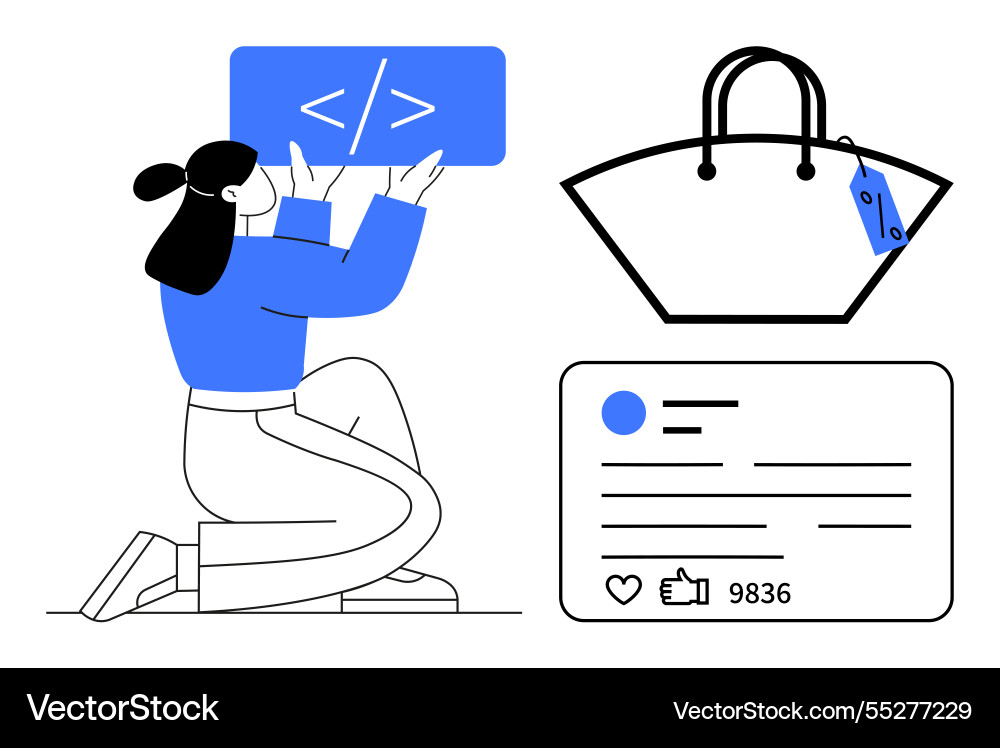 Female programmer coding e-commerce bag Vector Image