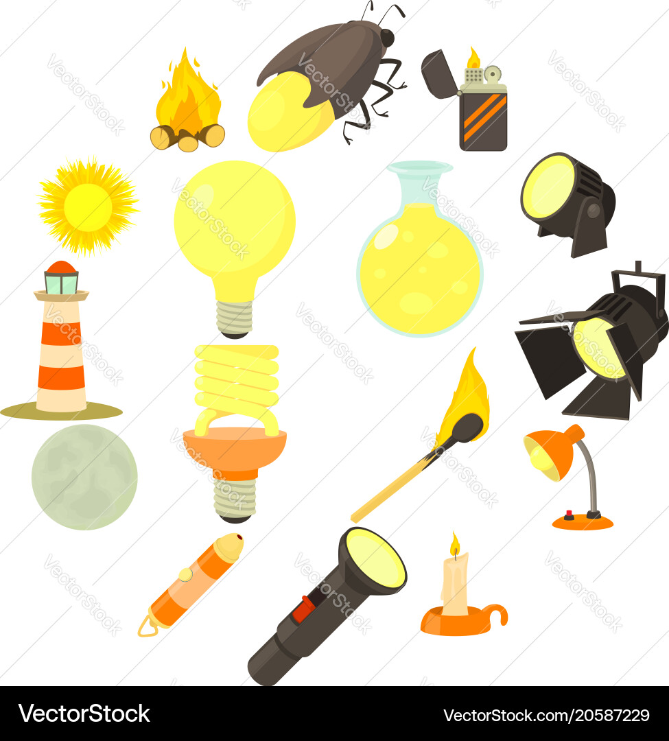Light source icons set cartoon style vector image