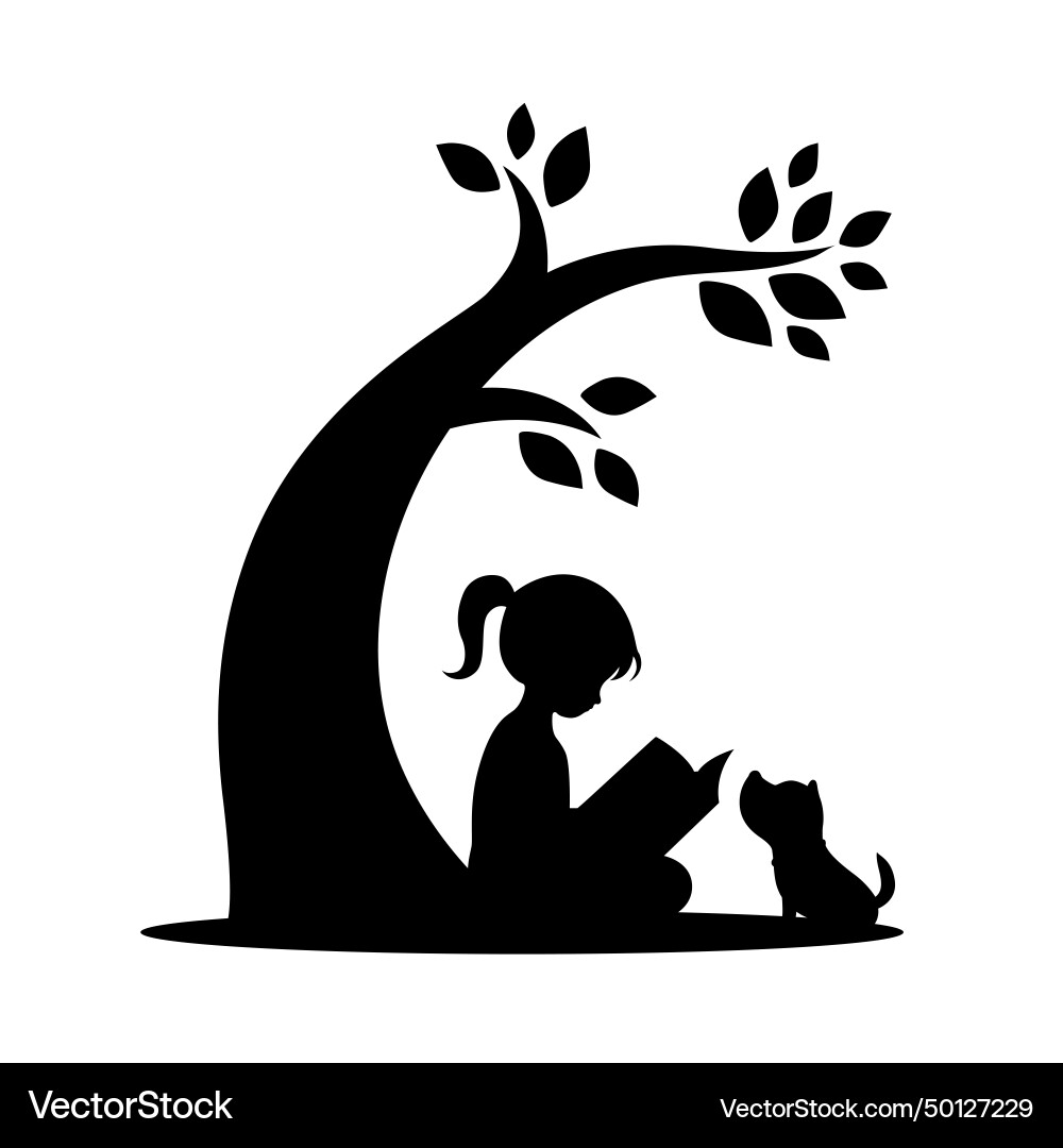 Little girl is reading a book under the tree – Royalty-Free Vector |  VectorStock, image size:1000x1080