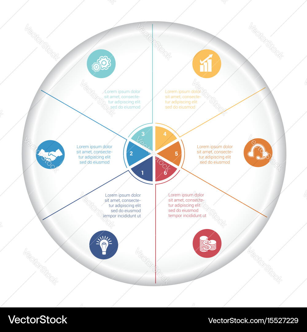 Pie chart diagram data 6 options for text area vector image