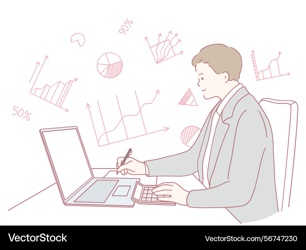 A skilled professional performs data analysis Vector Image