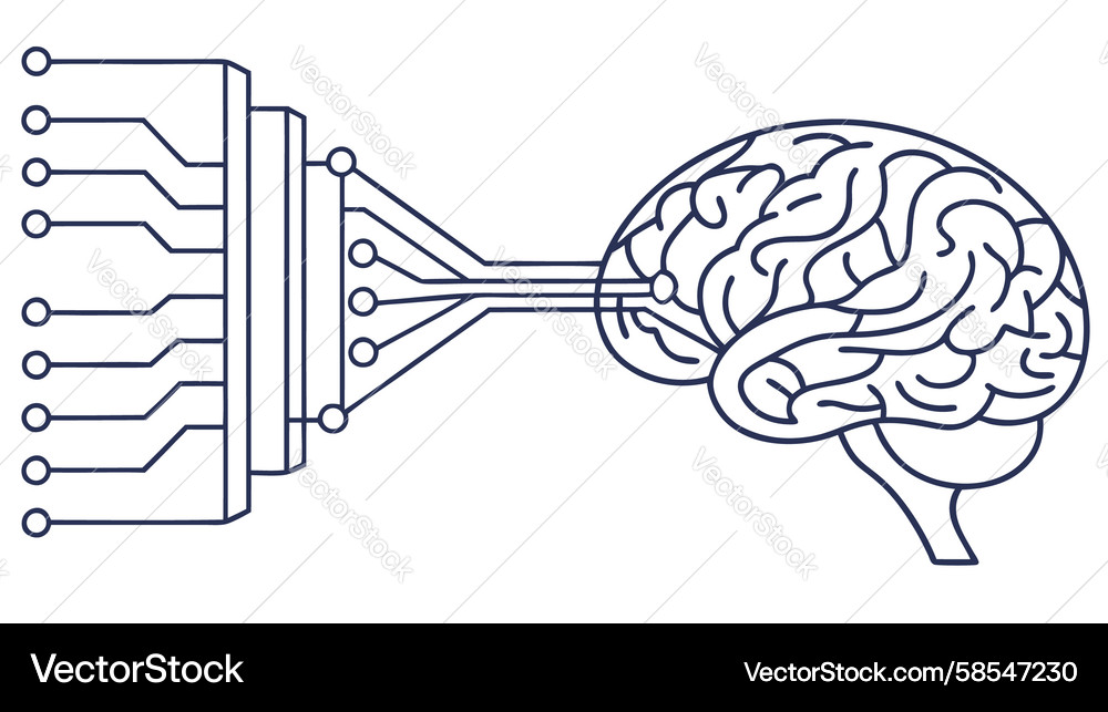 AI Brain Network Digital Circuit Vector Image