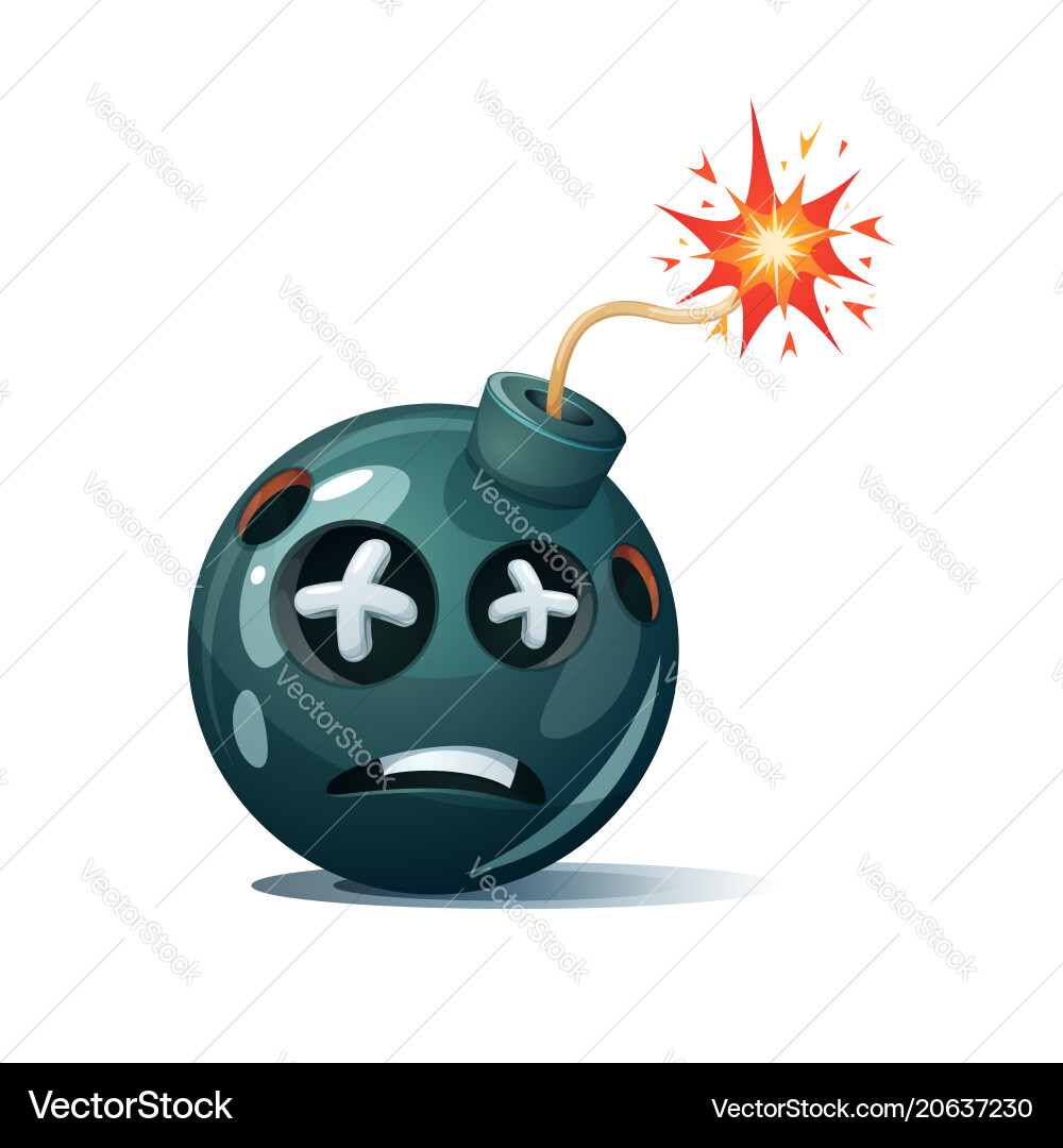 Cartoon bomb fuse wick spark icon dead smiley Cartoon bomb fuse wick spark icon dead smiley vector image