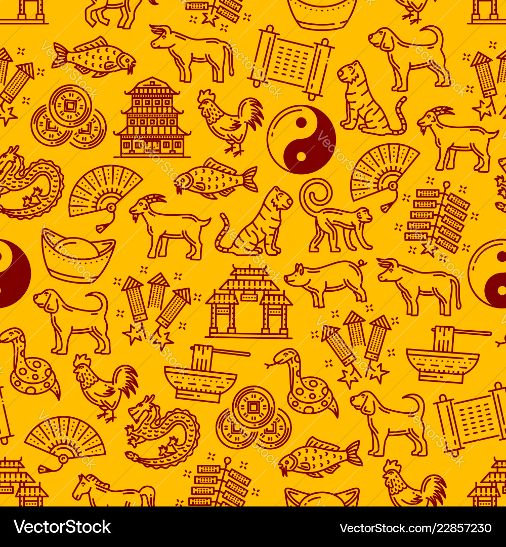 Chinese horoscope animals and symbols pattern Chinese horoscope animals and symbols pattern vector image