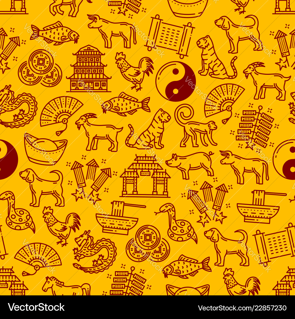 Chinese horoscope animals and symbols pattern vector image